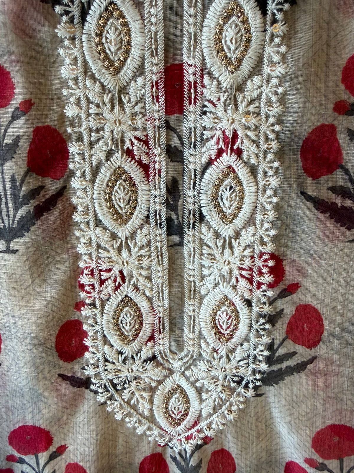 Soft beige base with all-over floral handblock print