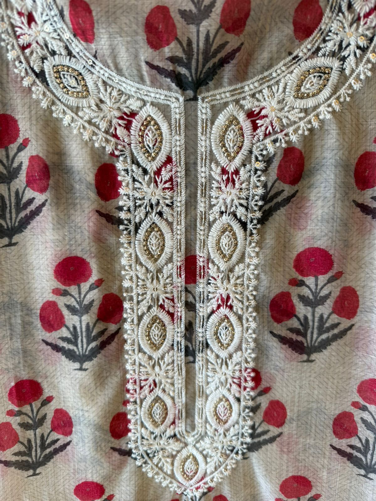 Soft beige base with all-over floral handblock print