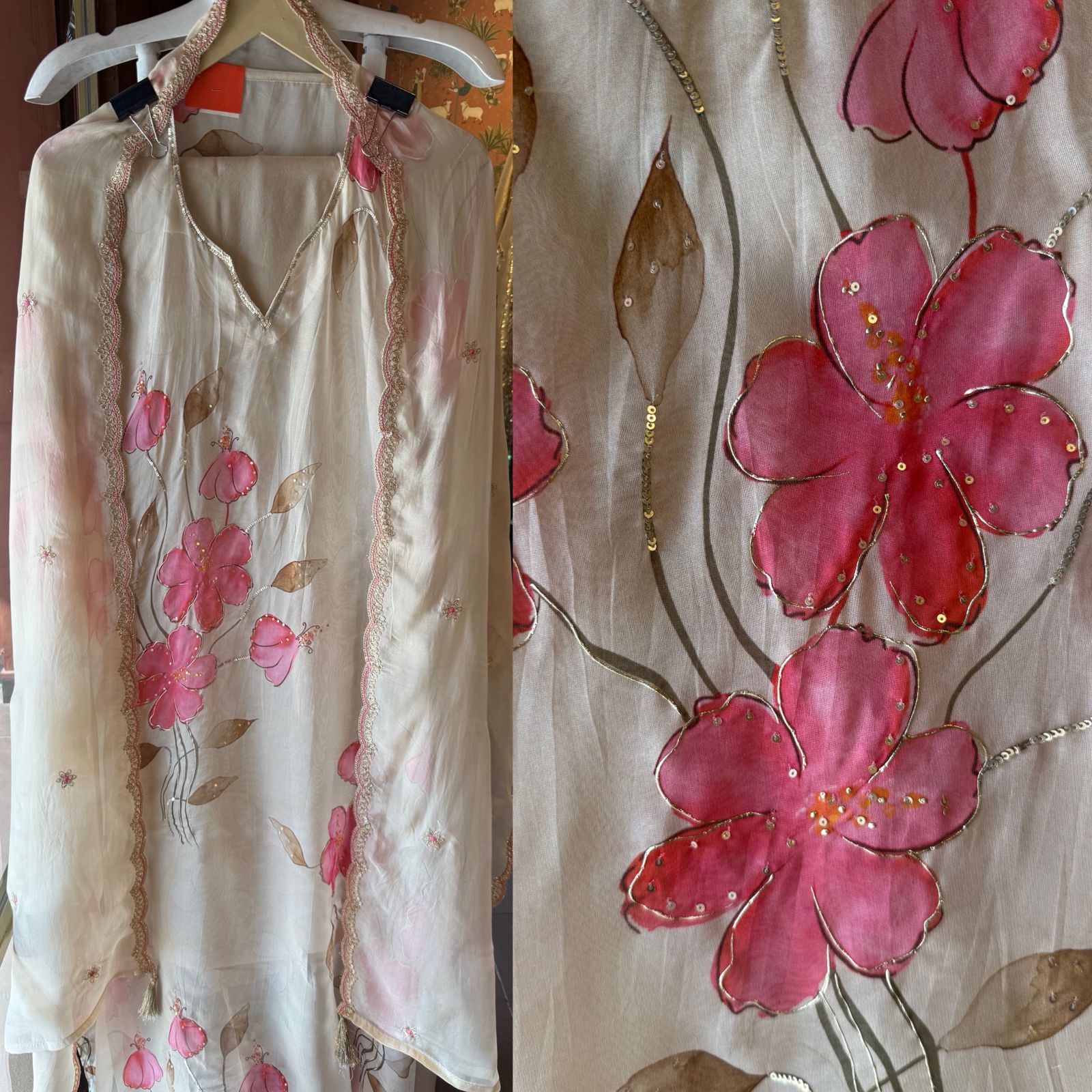 Brush painted Floral design Kurta