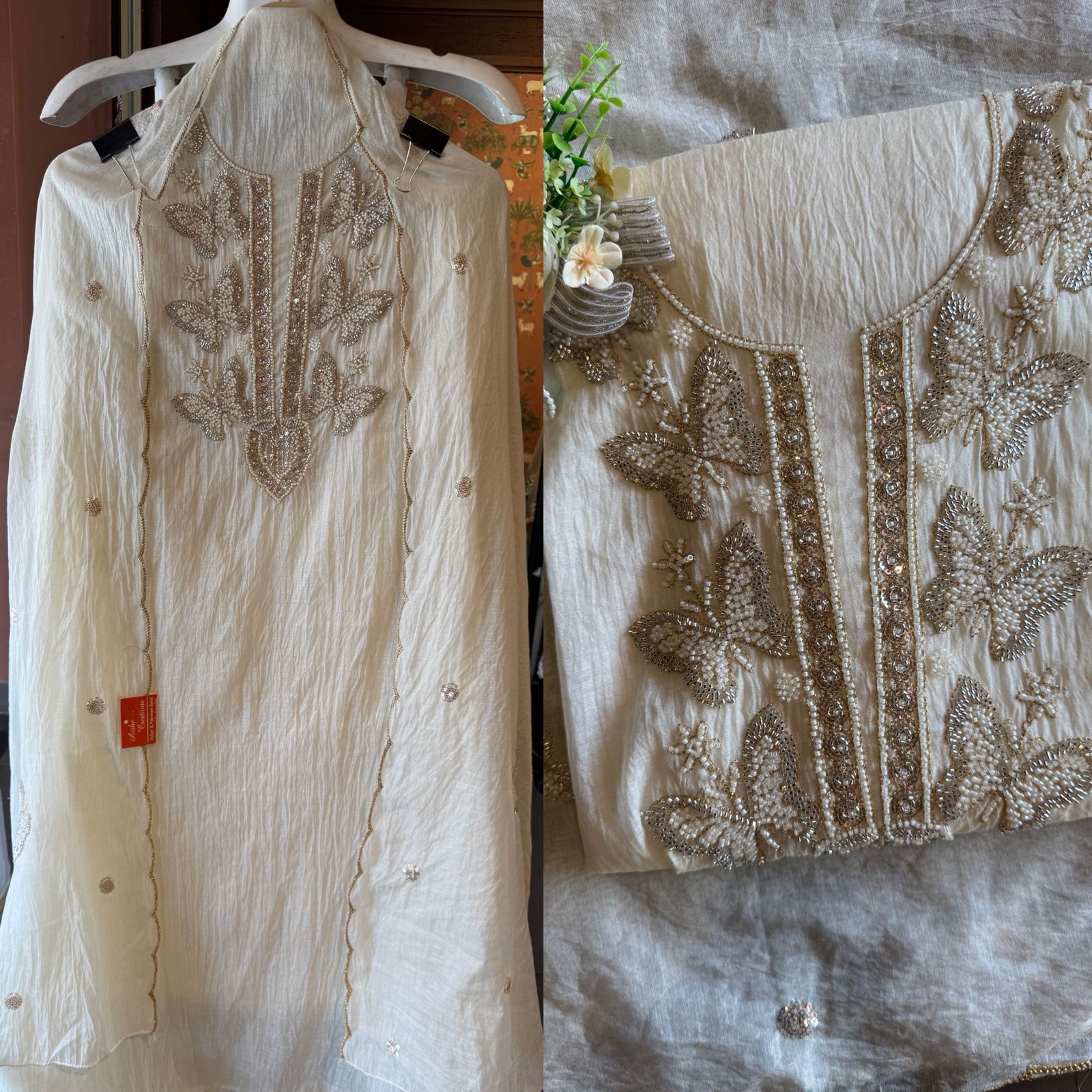Hand Embellished Butterfly Unstitched suit Set