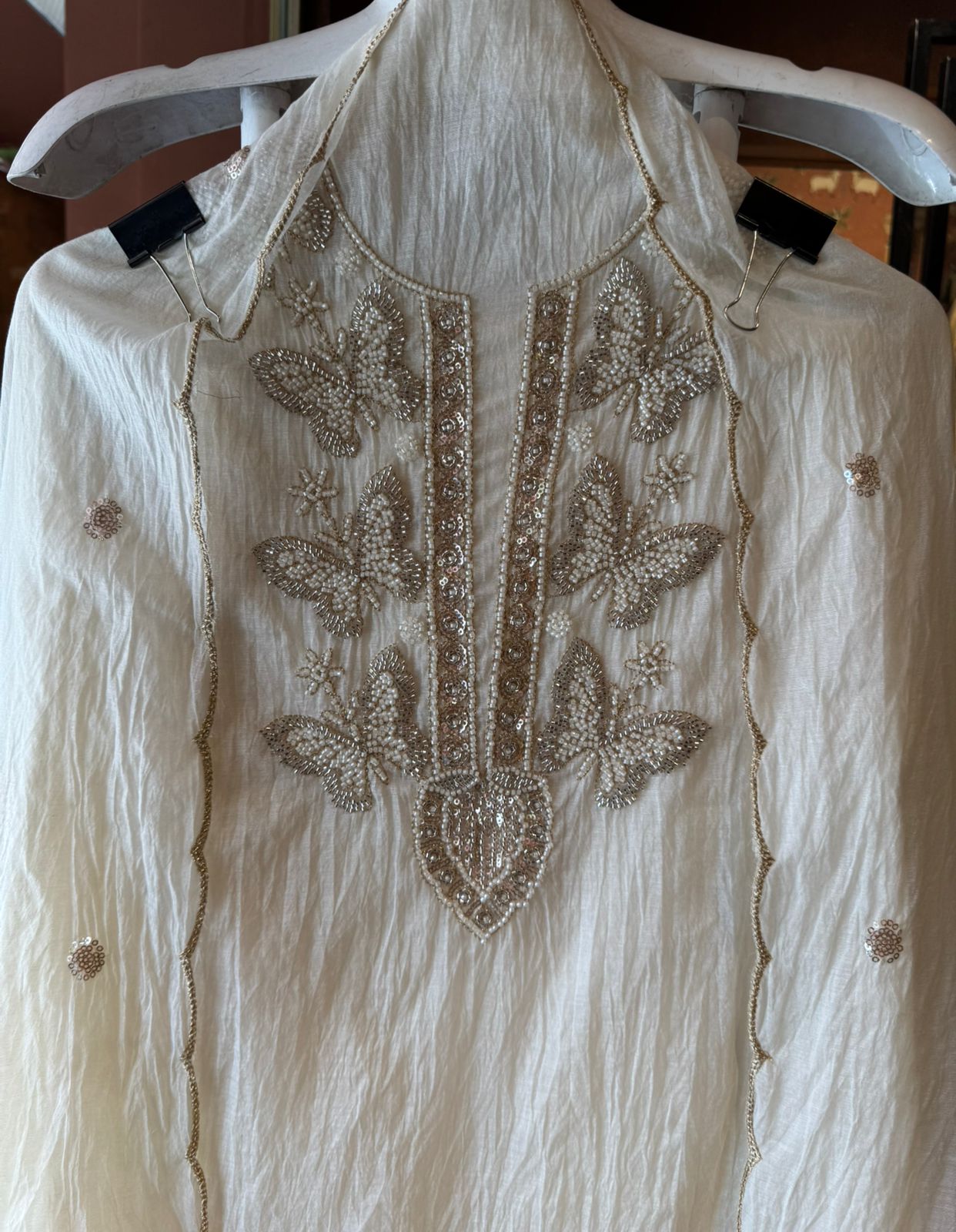 Hand Embellished Butterfly Unstitched suit Set