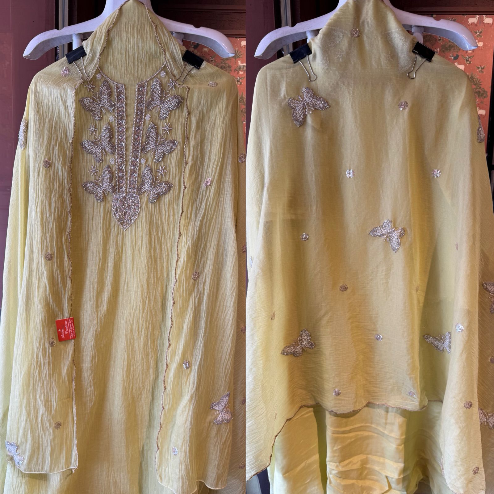 Hand Embellished Butterfly Unstitched suit Set