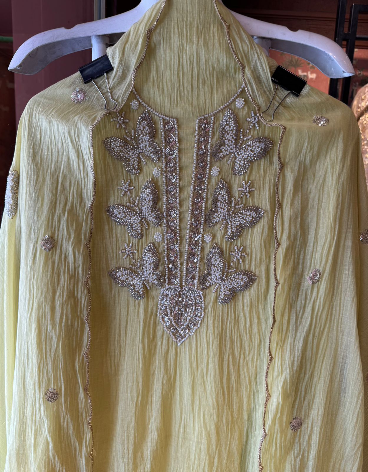Hand Embellished Butterfly Unstitched suit Set