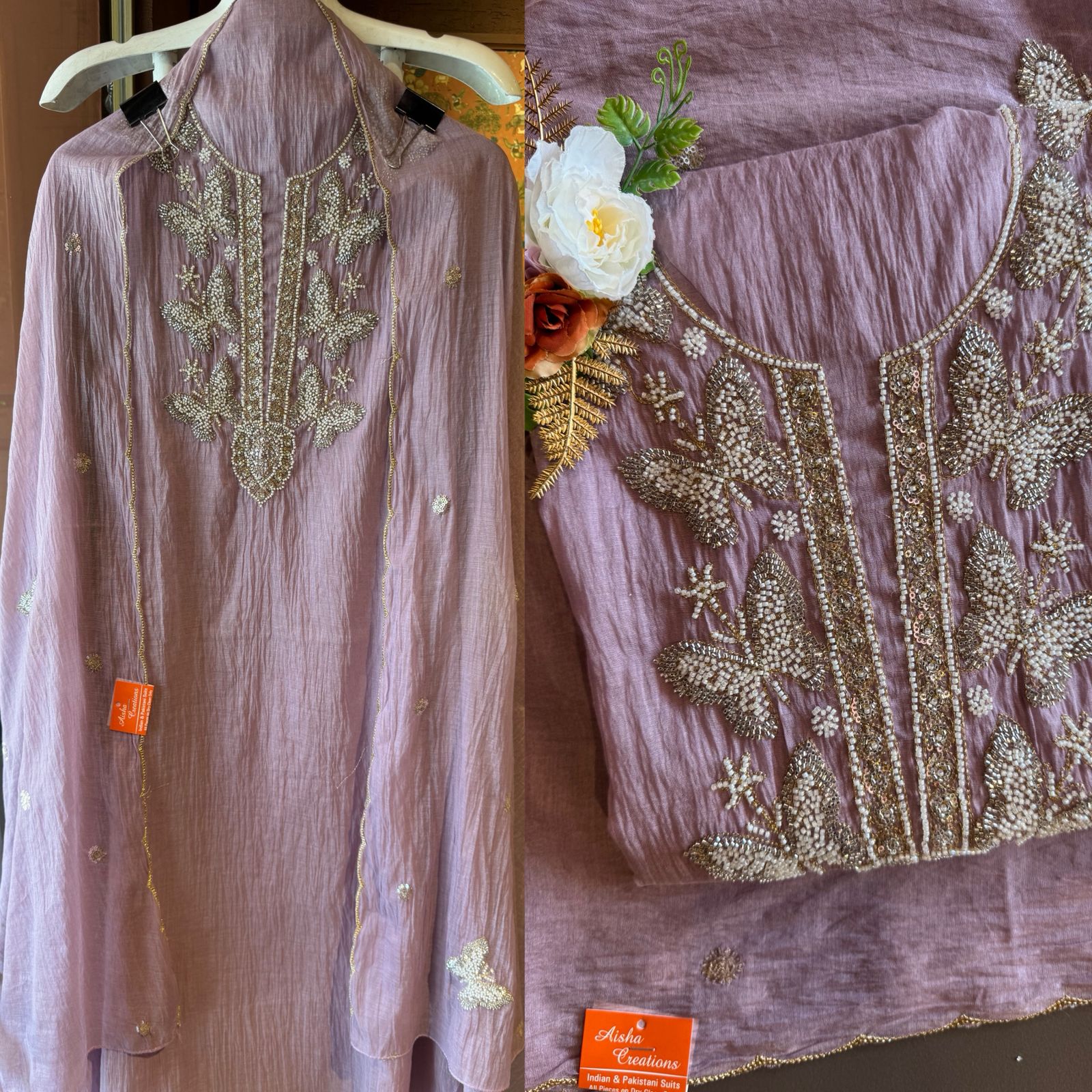 Hand Embellished Butterfly Unstitched suit Set
