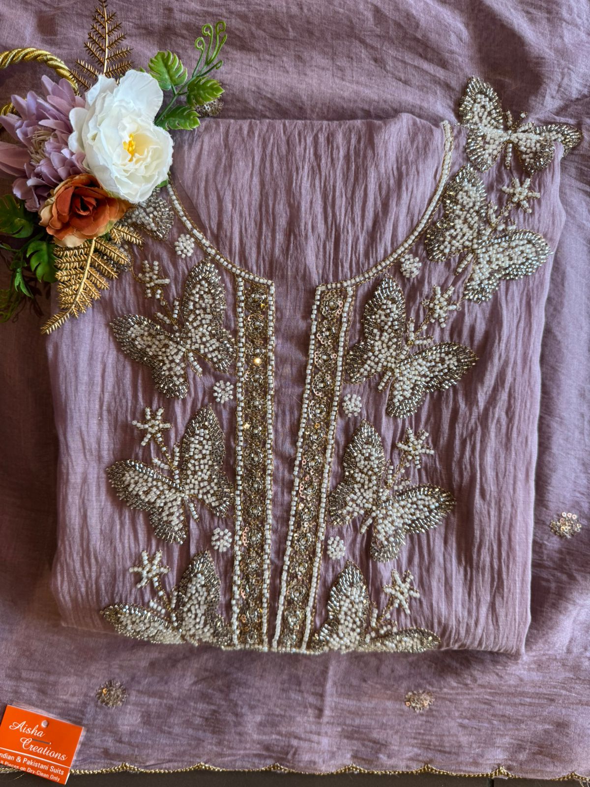 Hand Embellished Butterfly Unstitched suit Set