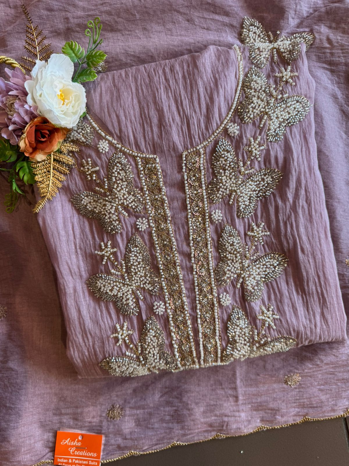 Hand Embellished Butterfly Unstitched suit Set