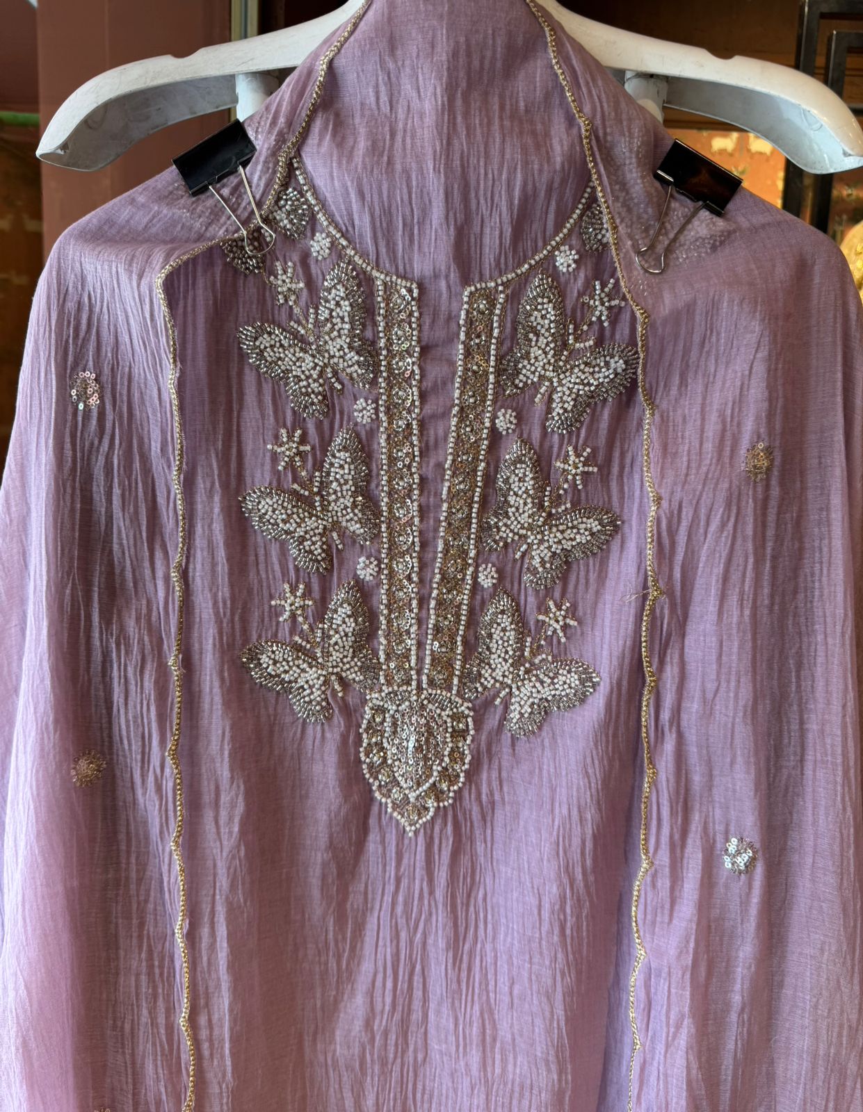 Hand Embellished Butterfly Unstitched suit Set