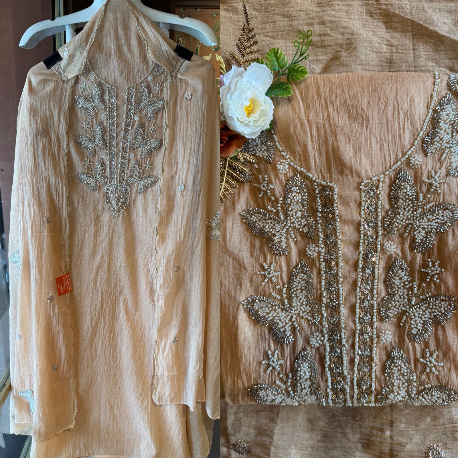 Hand Embellished Butterfly Unstitched suit Set