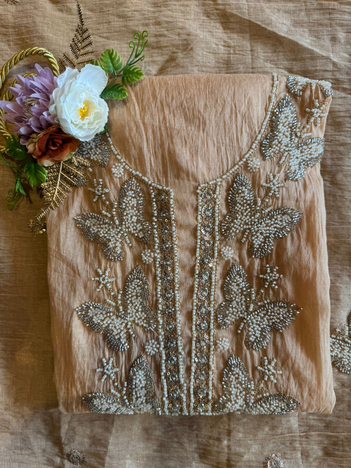 Hand Embellished Butterfly Unstitched suit Set
