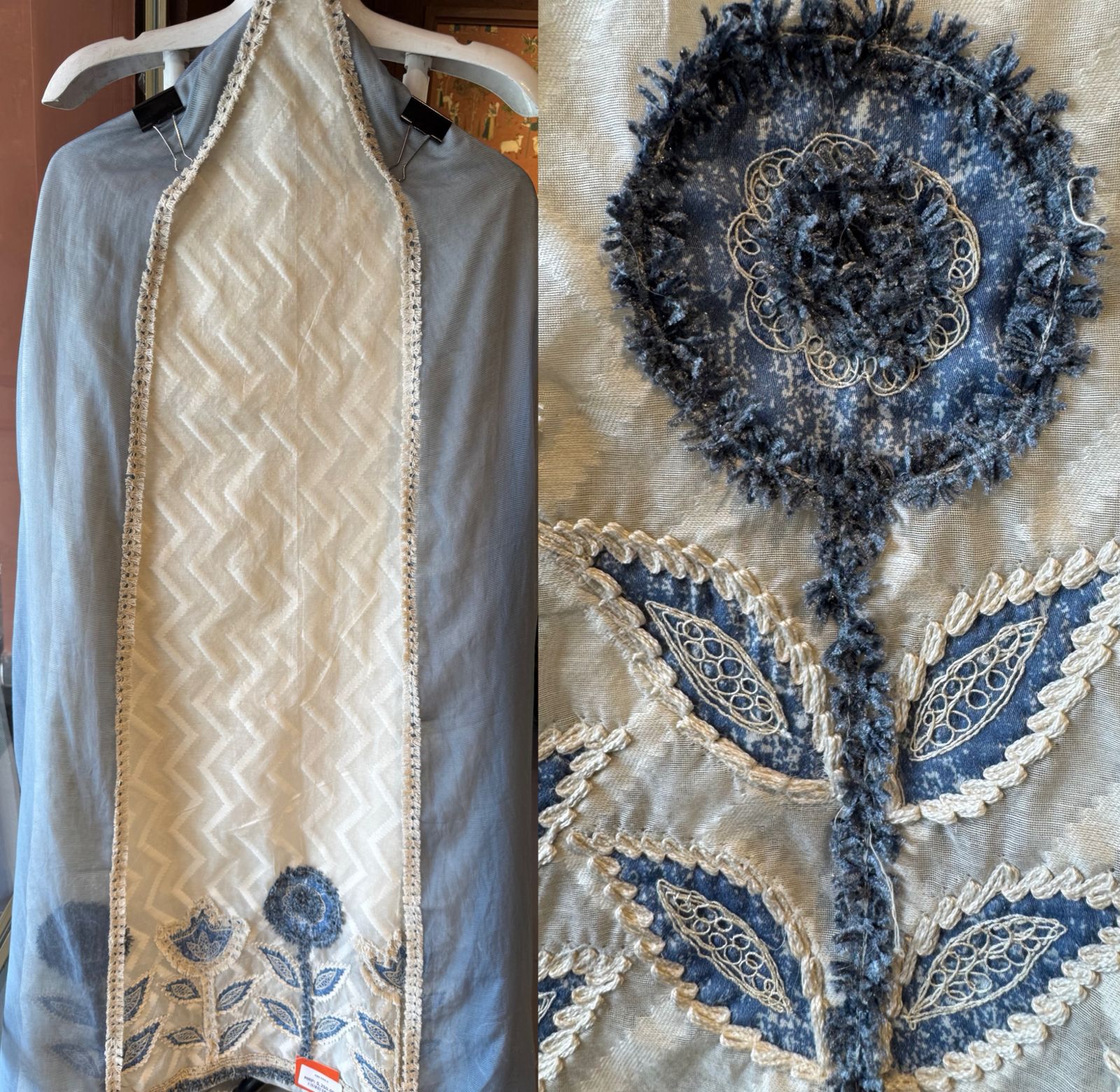 Ivory & Slate Blue Textured Embroidered Designer suit