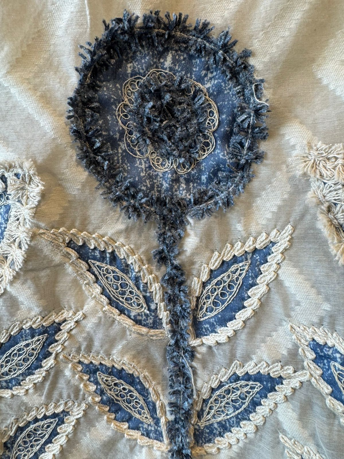 Ivory & Slate Blue Textured Embroidered Designer suit
