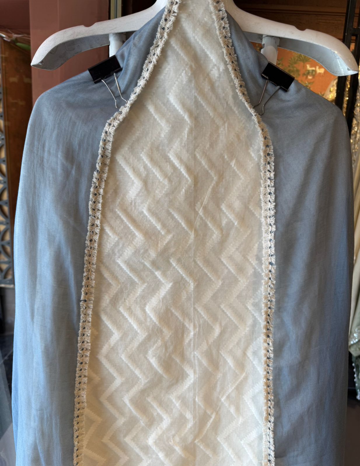Ivory & Slate Blue Textured Embroidered Designer suit