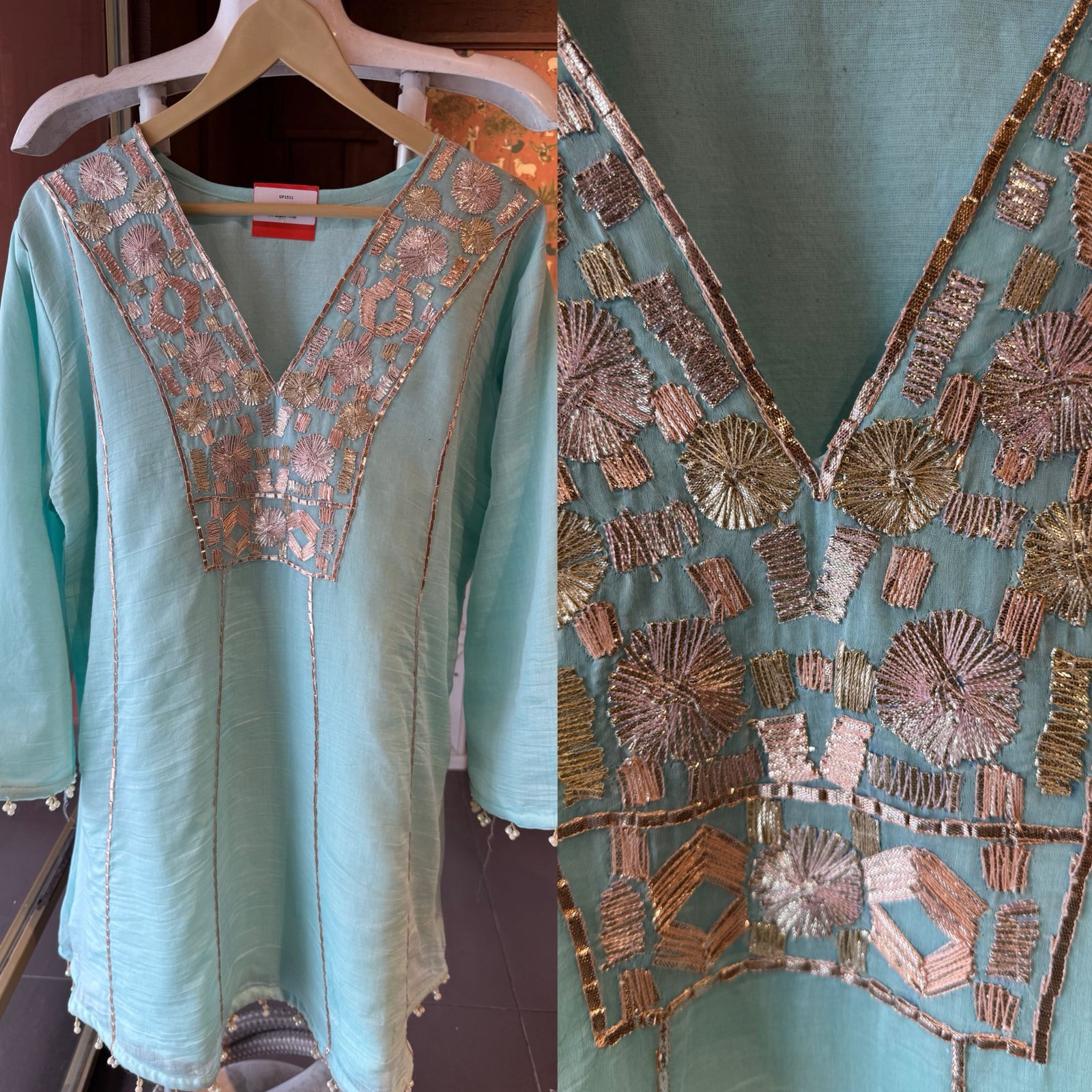 Hand-Embroidered Kurta with Metallic gotta Work