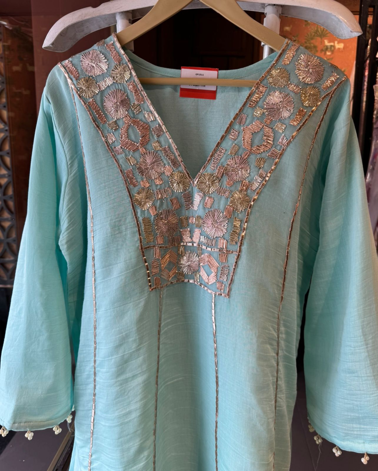 Hand-Embroidered Kurta with Metallic gotta Work
