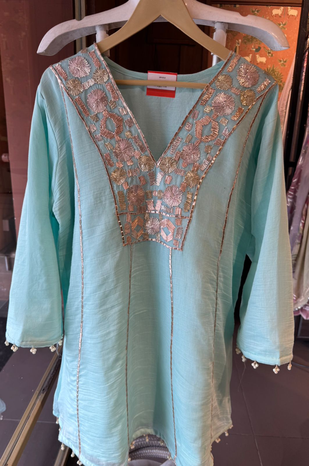 Hand-Embroidered Kurta with Metallic gotta Work