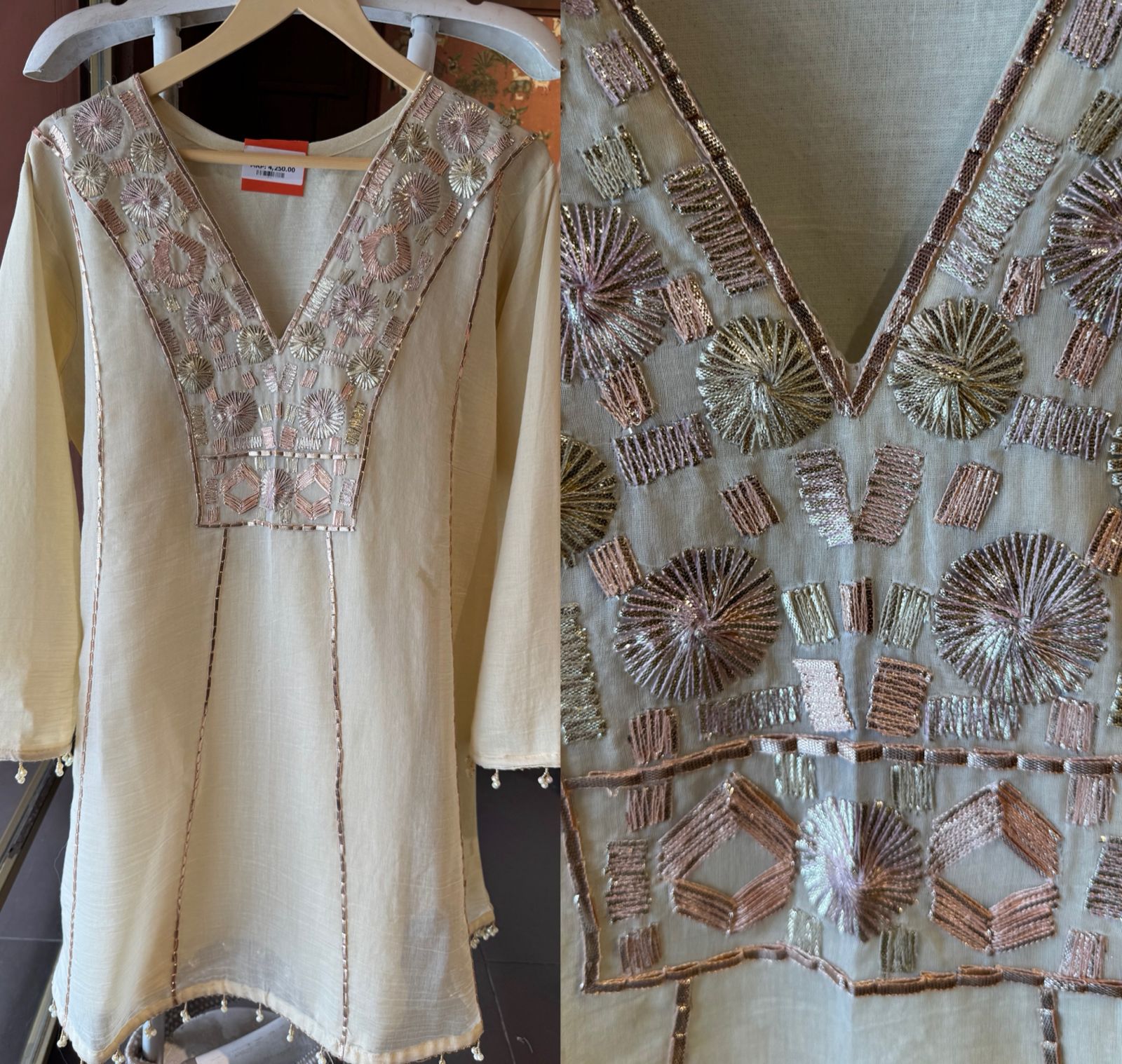 Hand-Embroidered Kurta with Metallic gotta Work