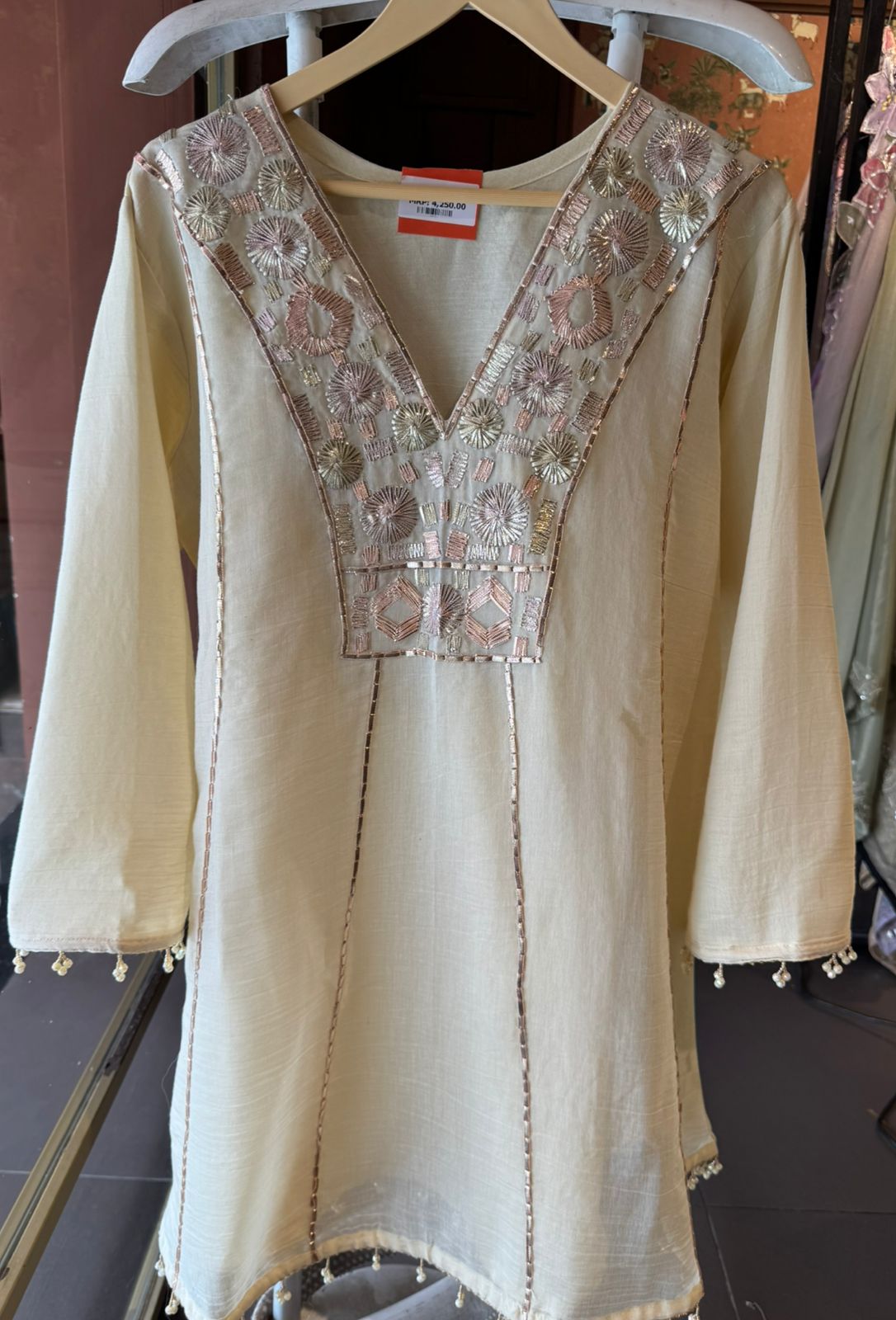 Hand-Embroidered Kurta with Metallic gotta Work