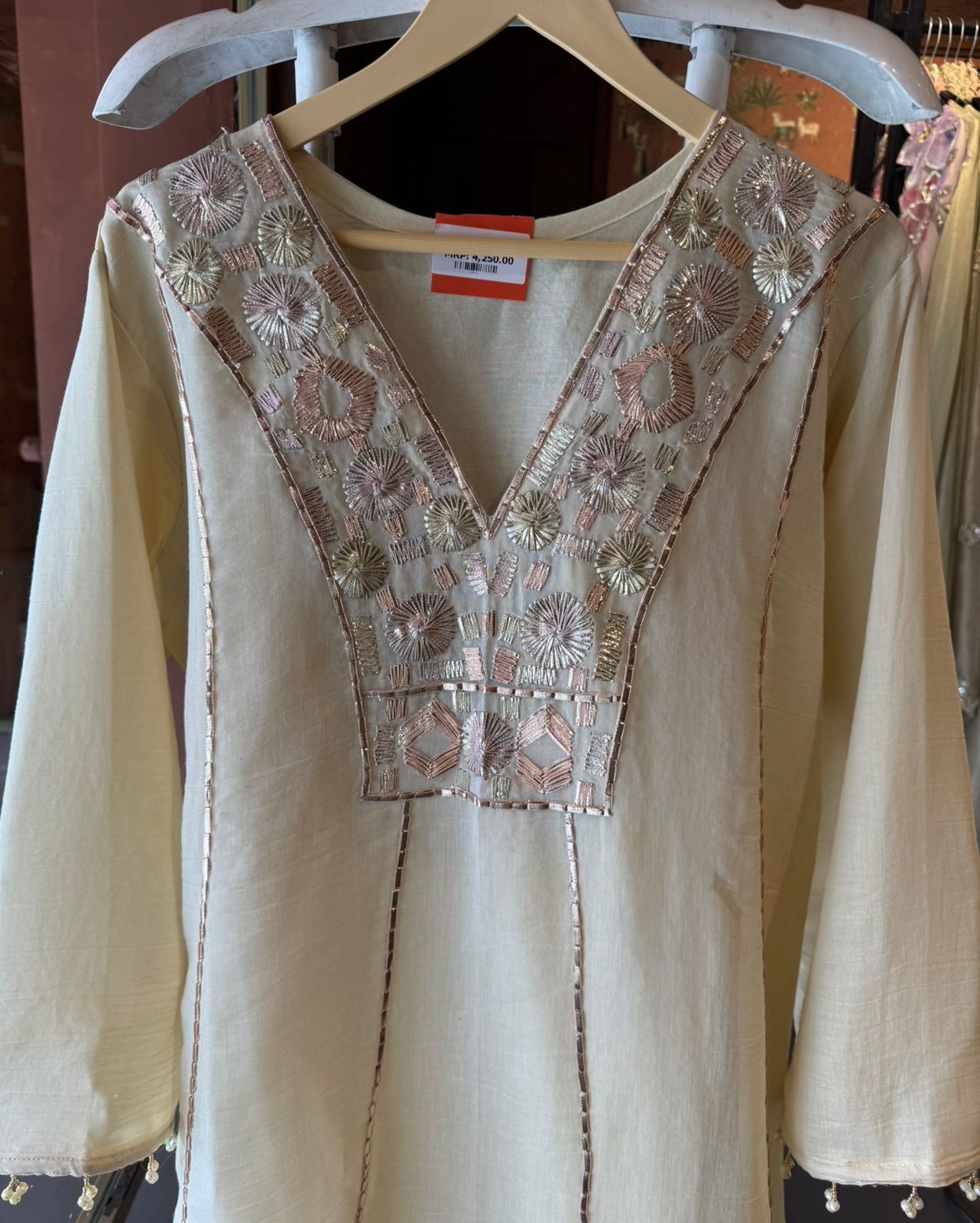Hand-Embroidered Kurta with Metallic gotta Work