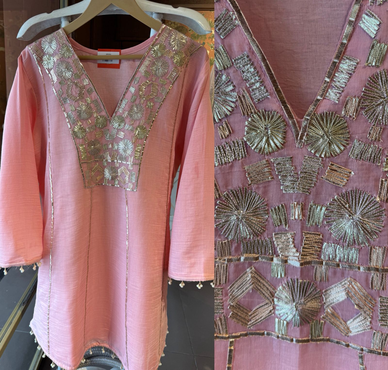 Hand-Embroidered Kurta with Metallic gotta Work
