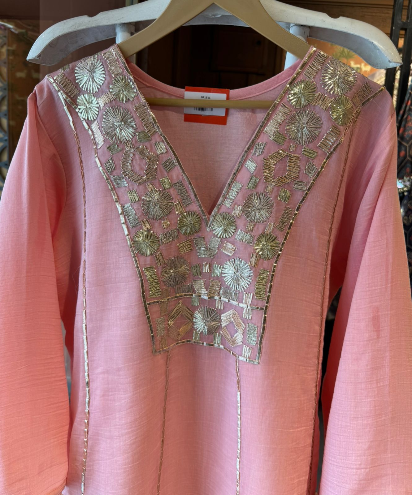 Hand-Embroidered Kurta with Metallic gotta Work