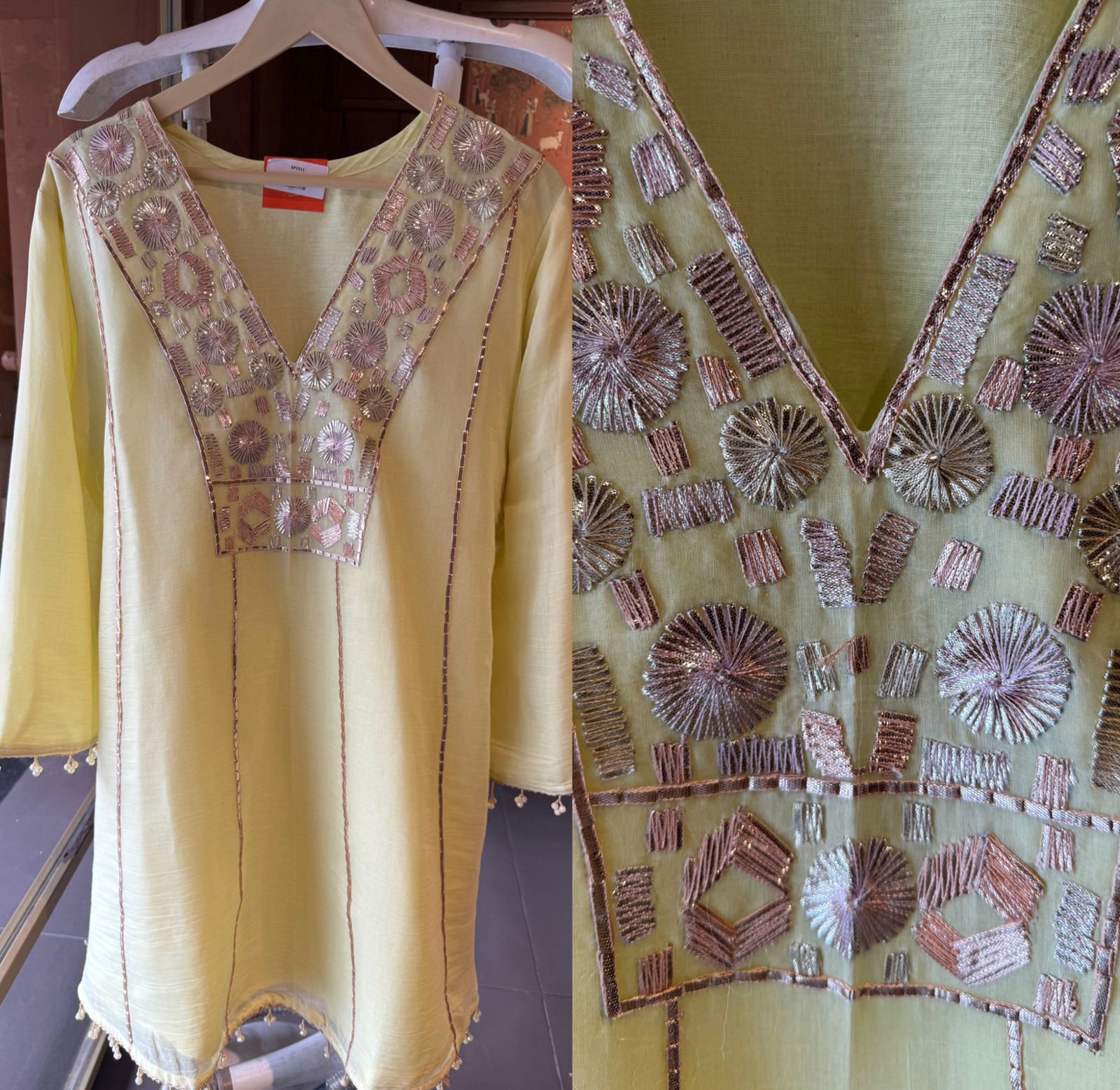 Hand-Embroidered Kurta with Metallic gotta Work