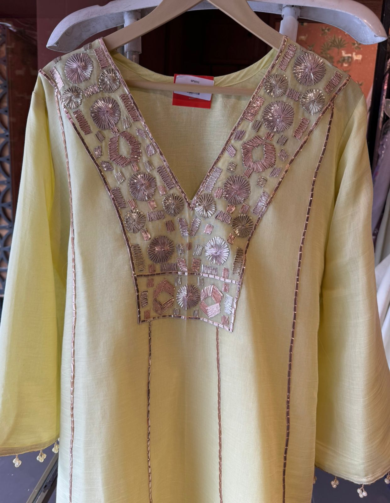 Hand-Embroidered Kurta with Metallic gotta Work
