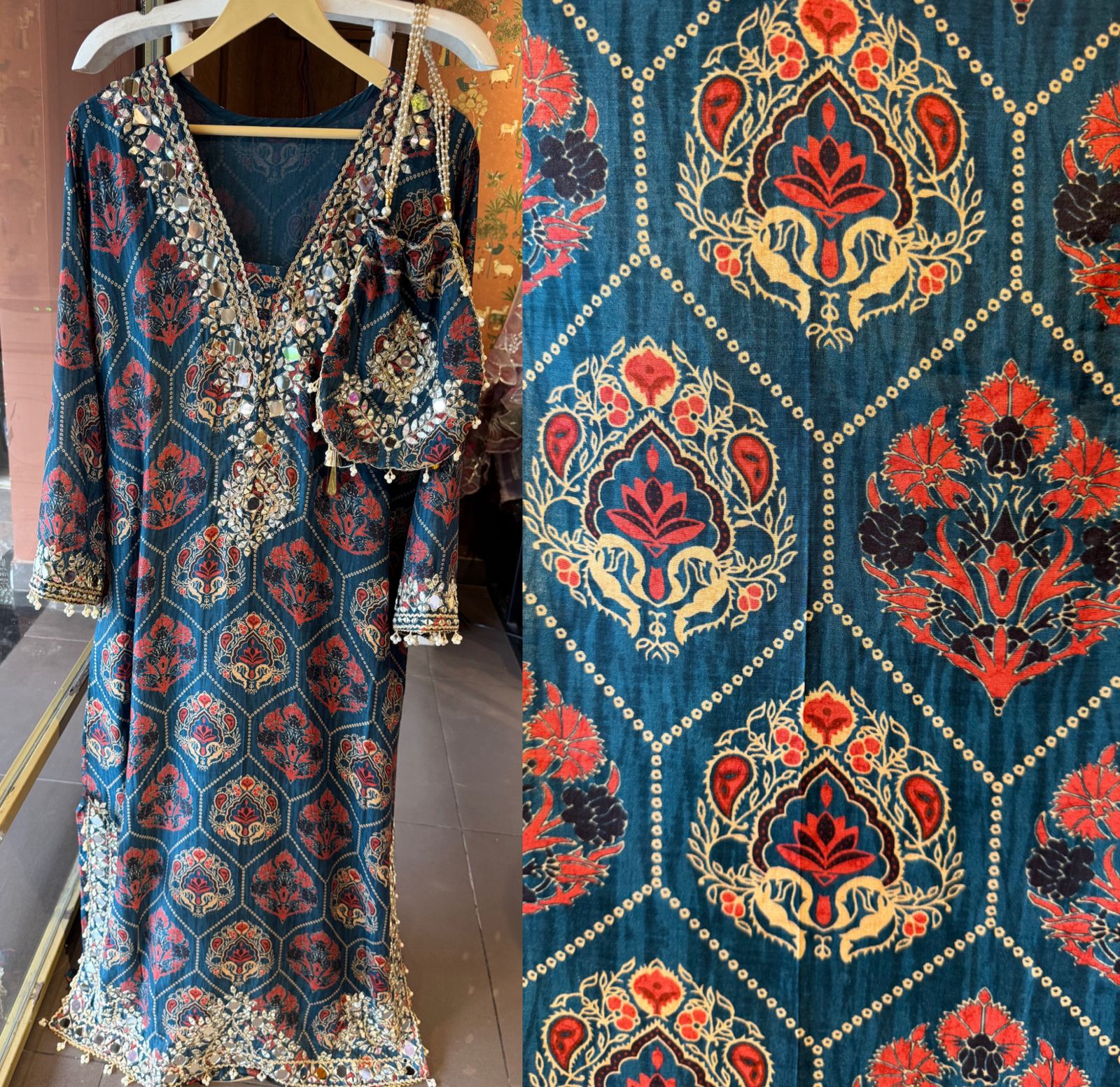 Stunning long ethnic dress ajrakh printed