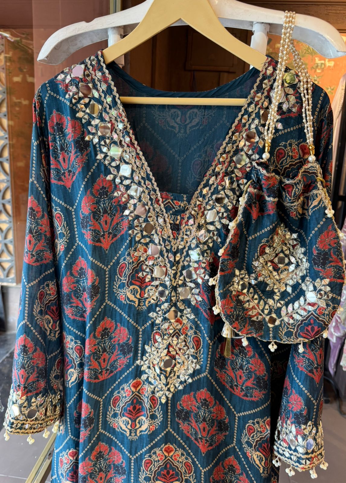 Stunning long ethnic dress ajrakh printed