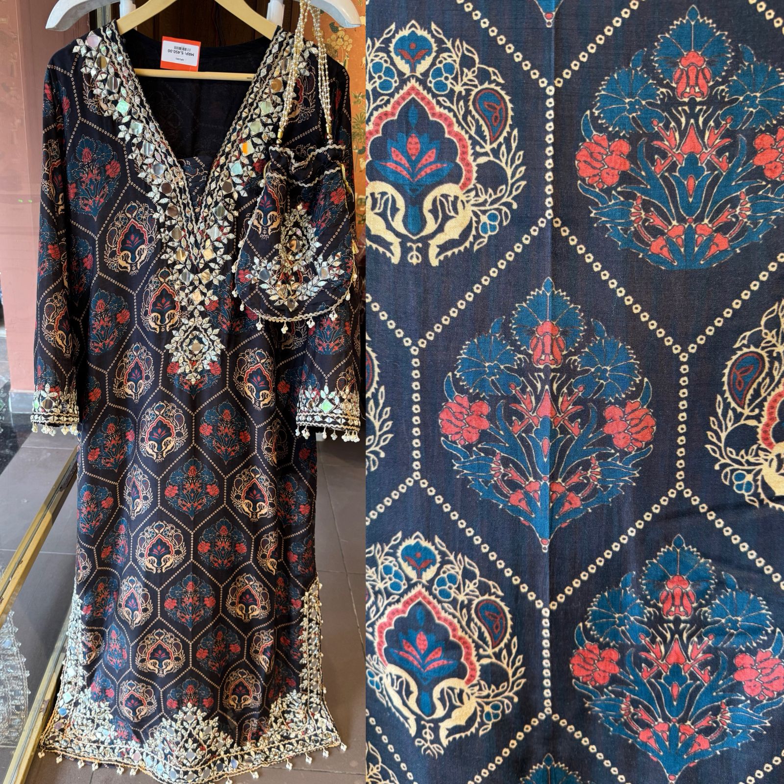 Stunning long ethnic dress ajrakh printed