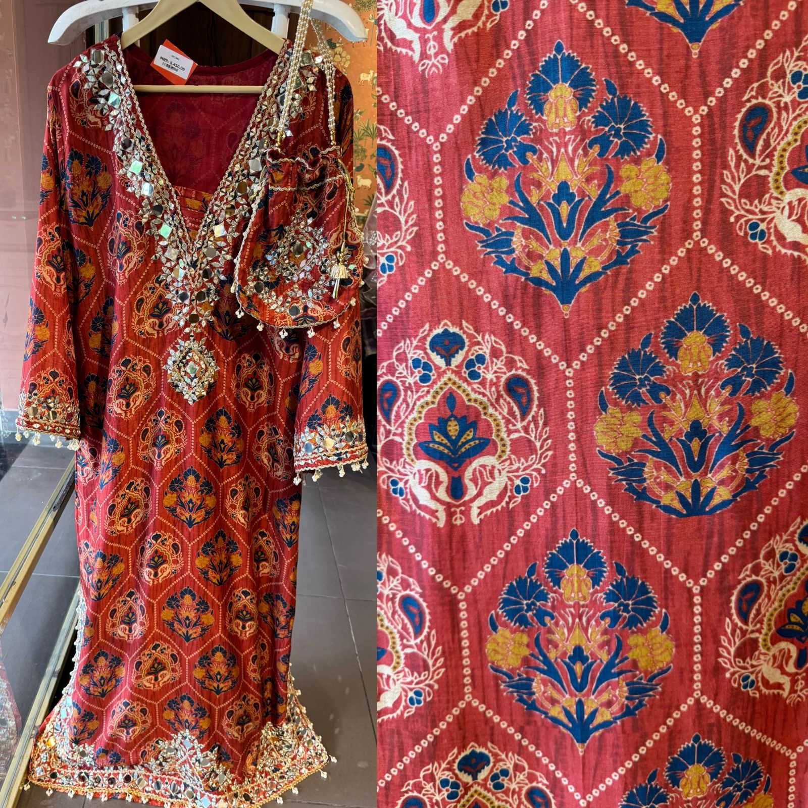 Stunning long ethnic dress ajrakh printed