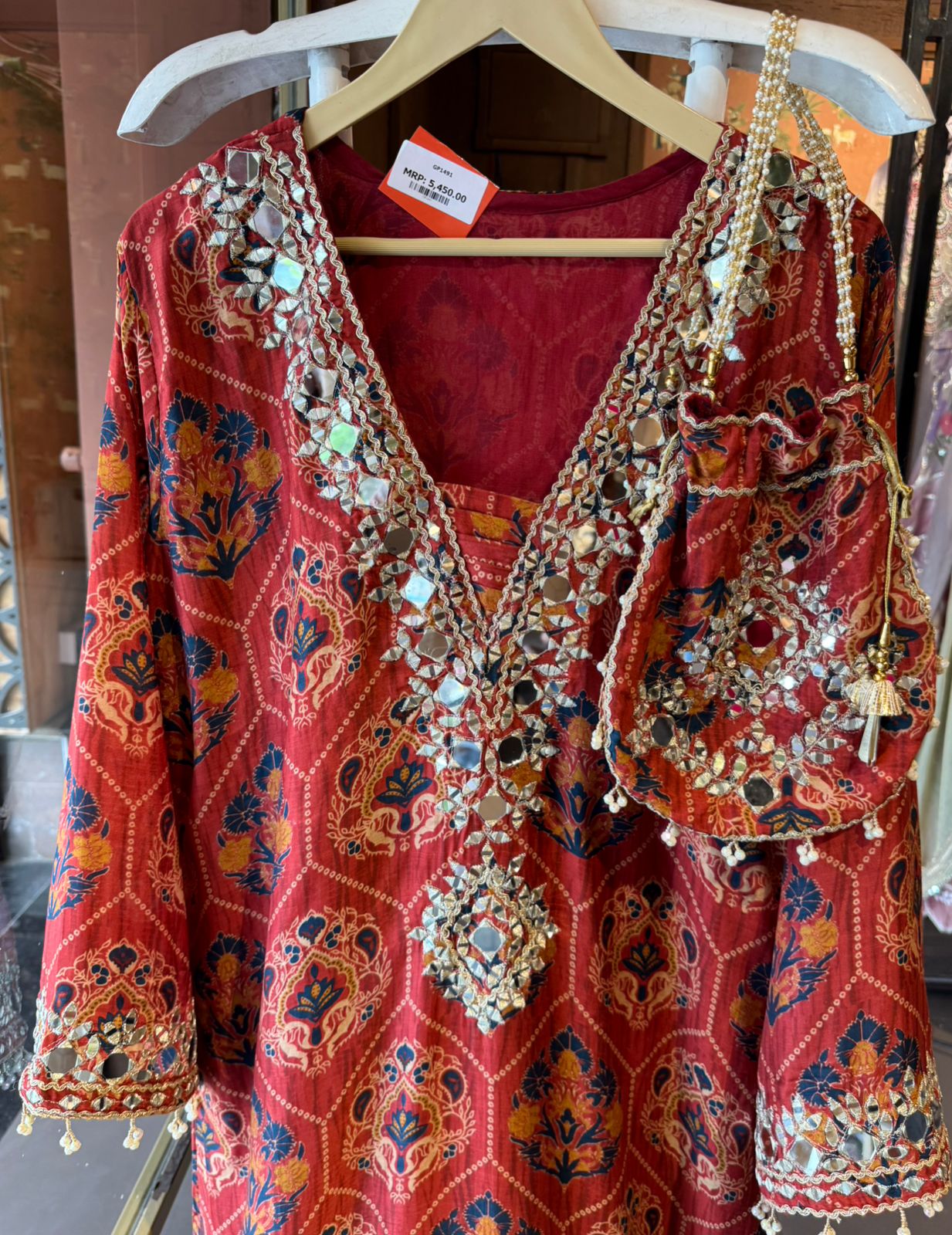 Stunning long ethnic dress ajrakh printed