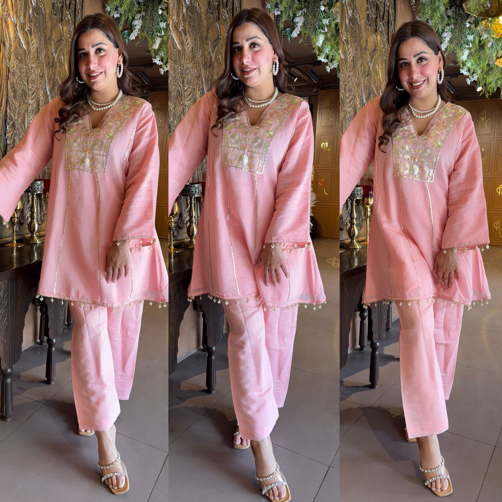 Hand-Embroidered Kurta with Metallic gotta Work