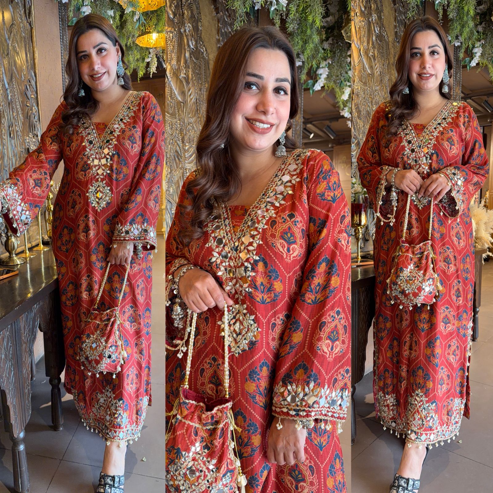 Stunning long ethnic dress ajrakh printed