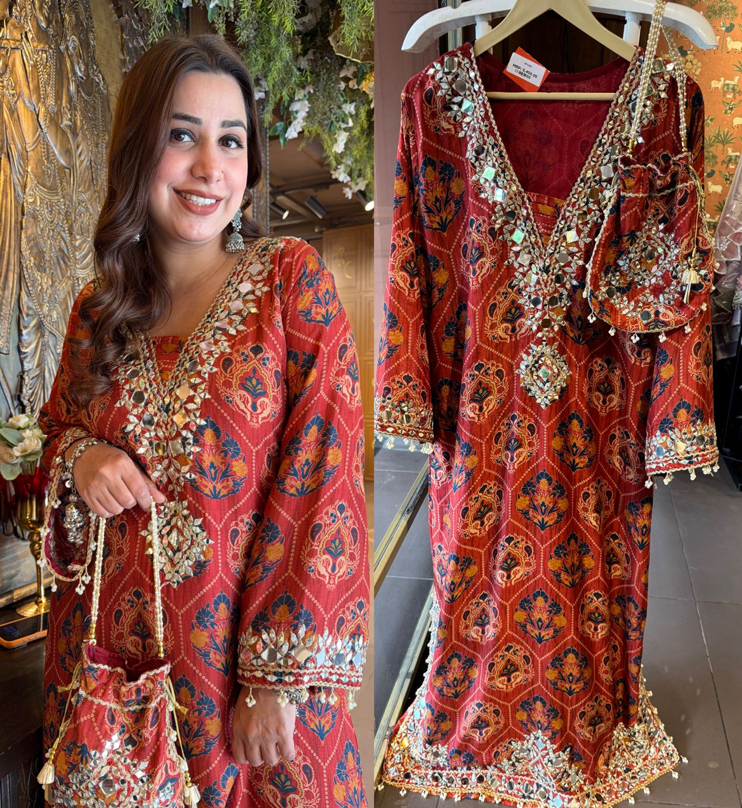 Stunning long ethnic dress ajrakh printed