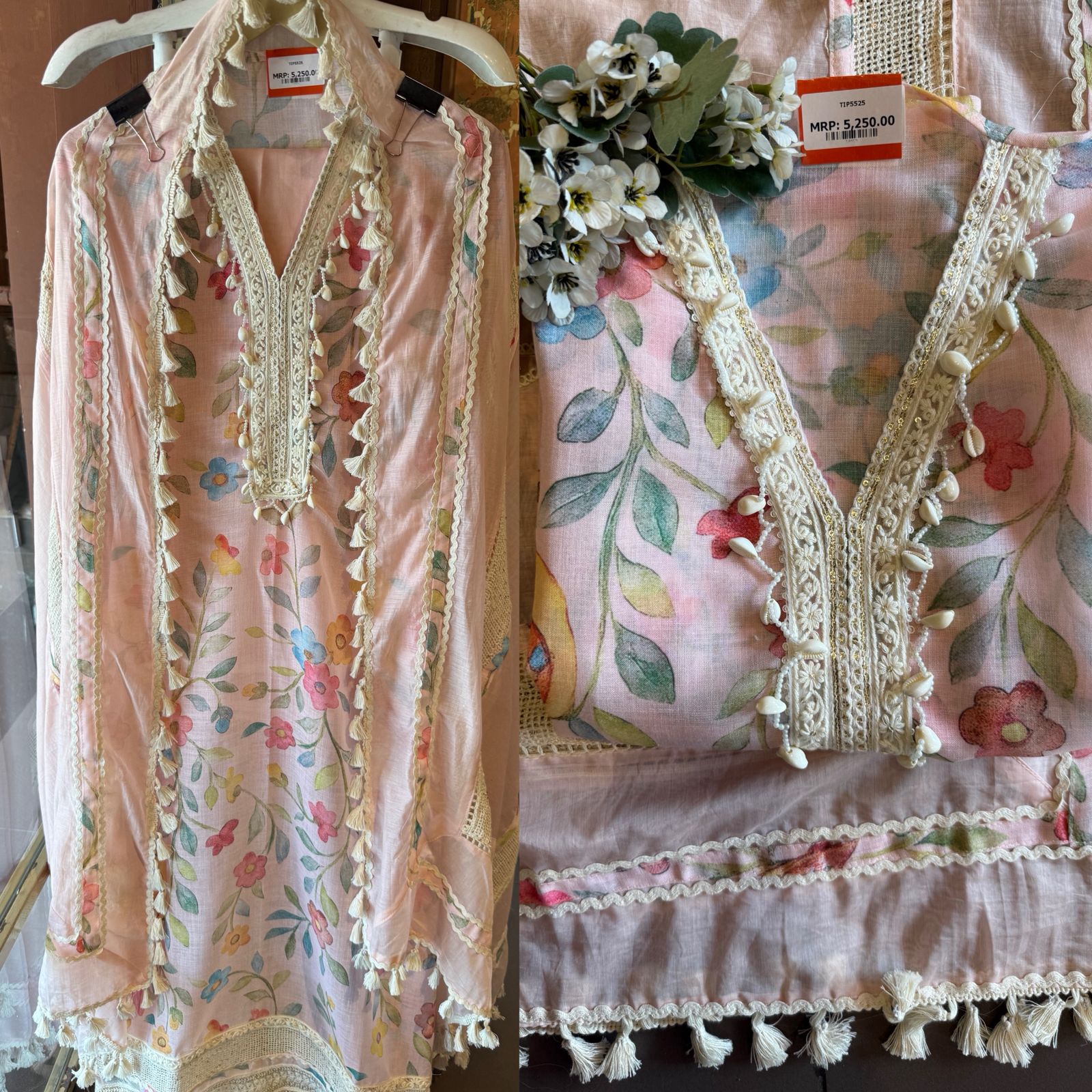 Soft pastel floral prints unstitched suit