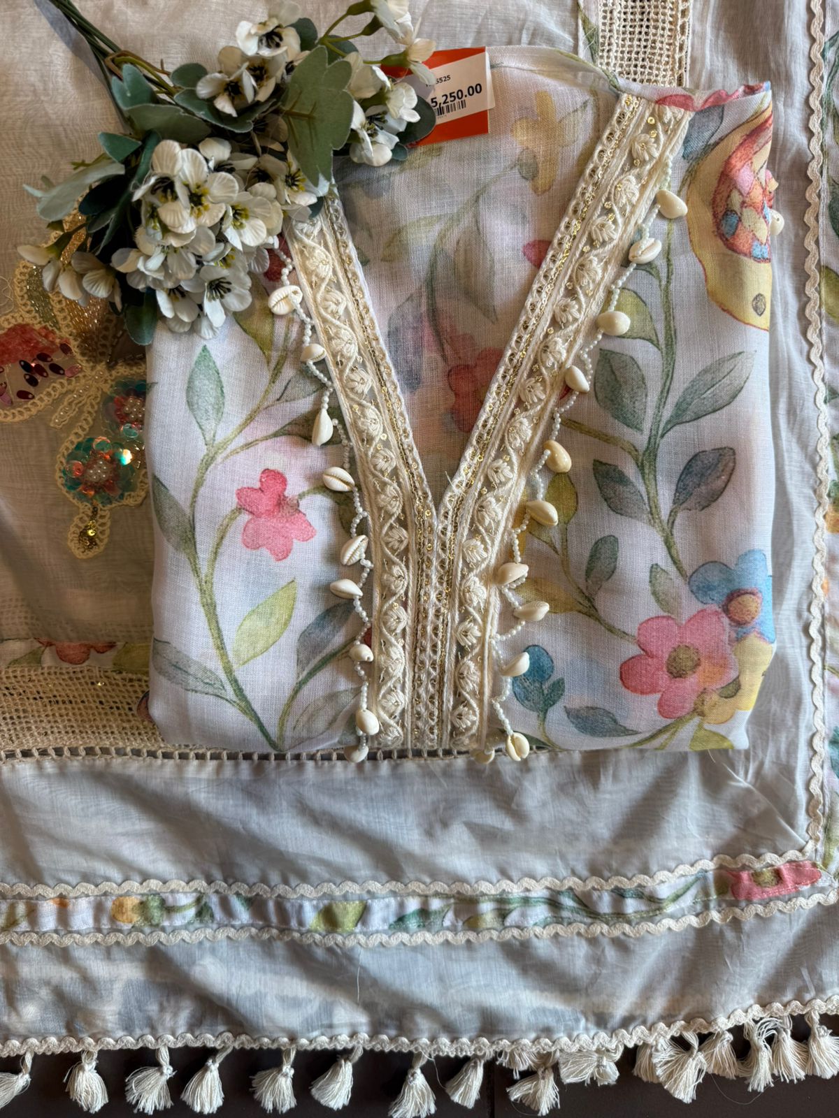 Soft pastel floral prints unstitched suit