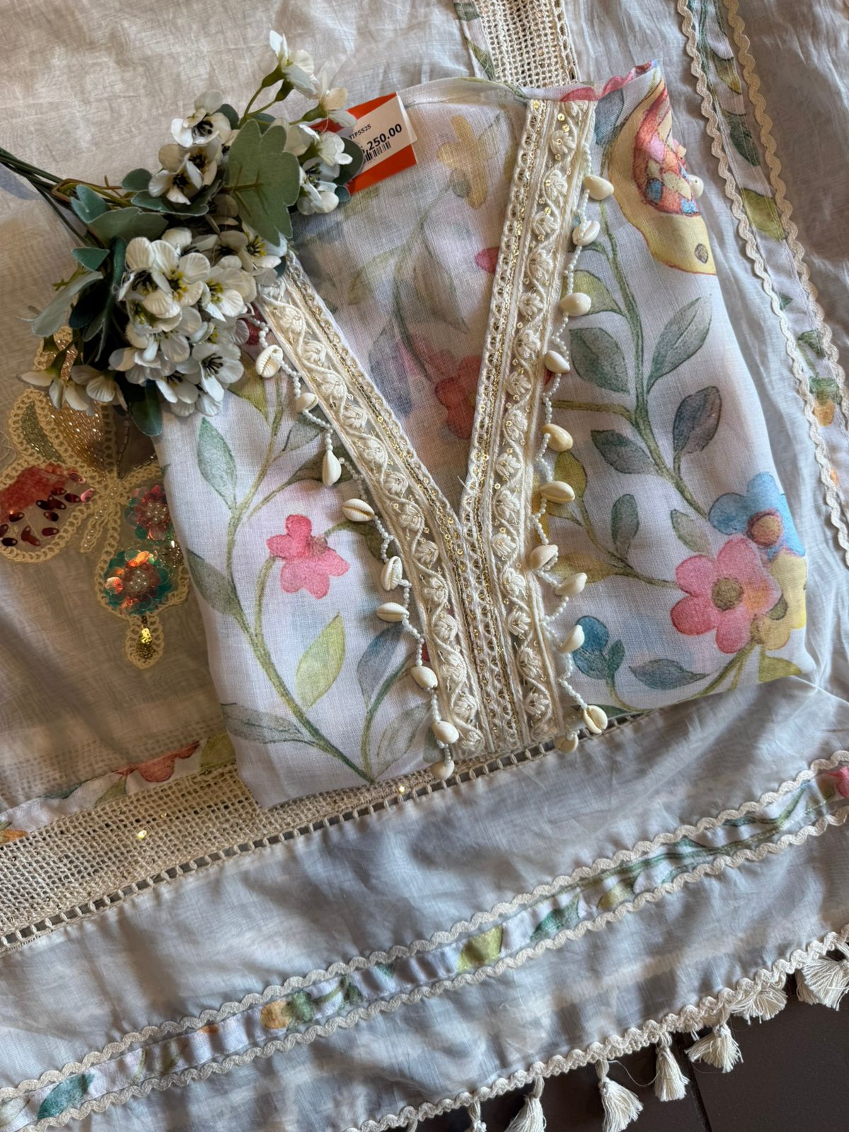 Soft pastel floral prints unstitched suit