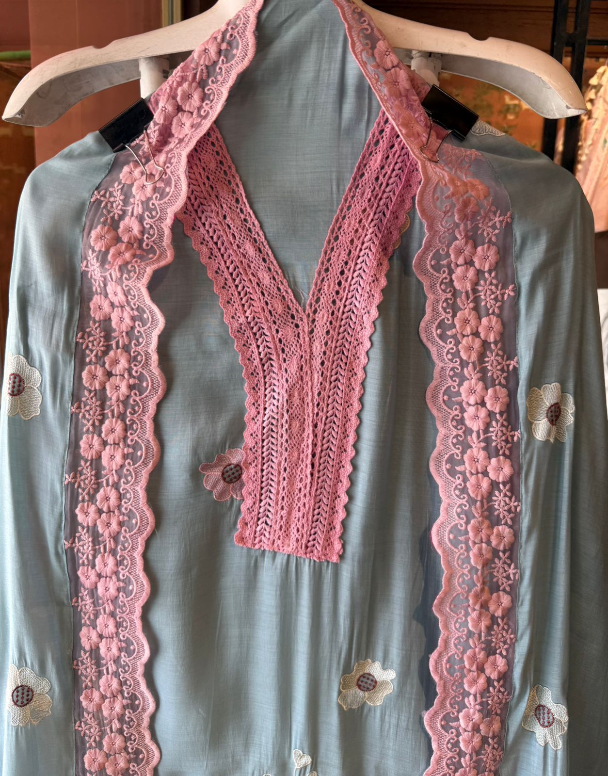 Scalloped Embroidered Pastel Muslin Ensemble