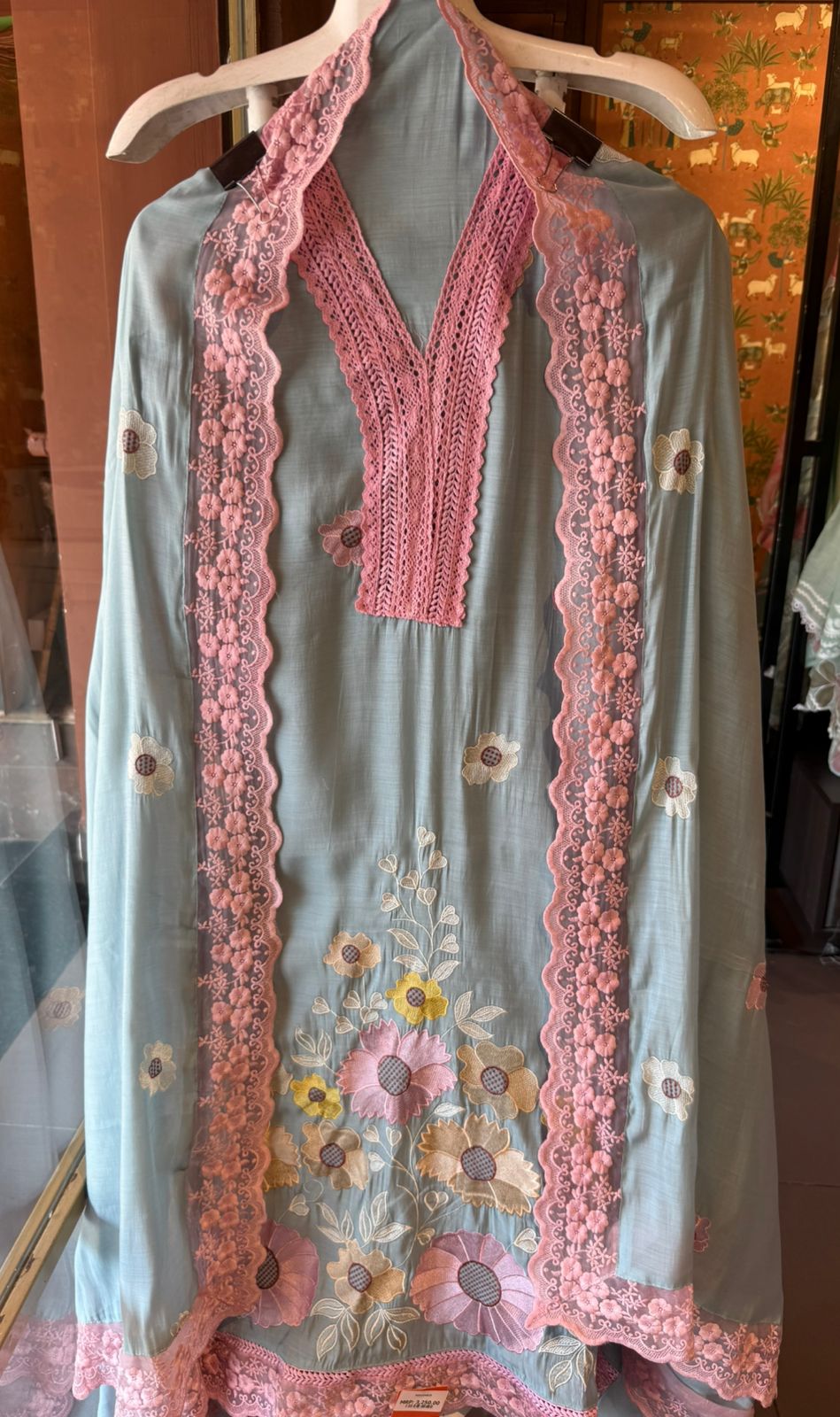 Scalloped Embroidered Pastel Muslin Ensemble
