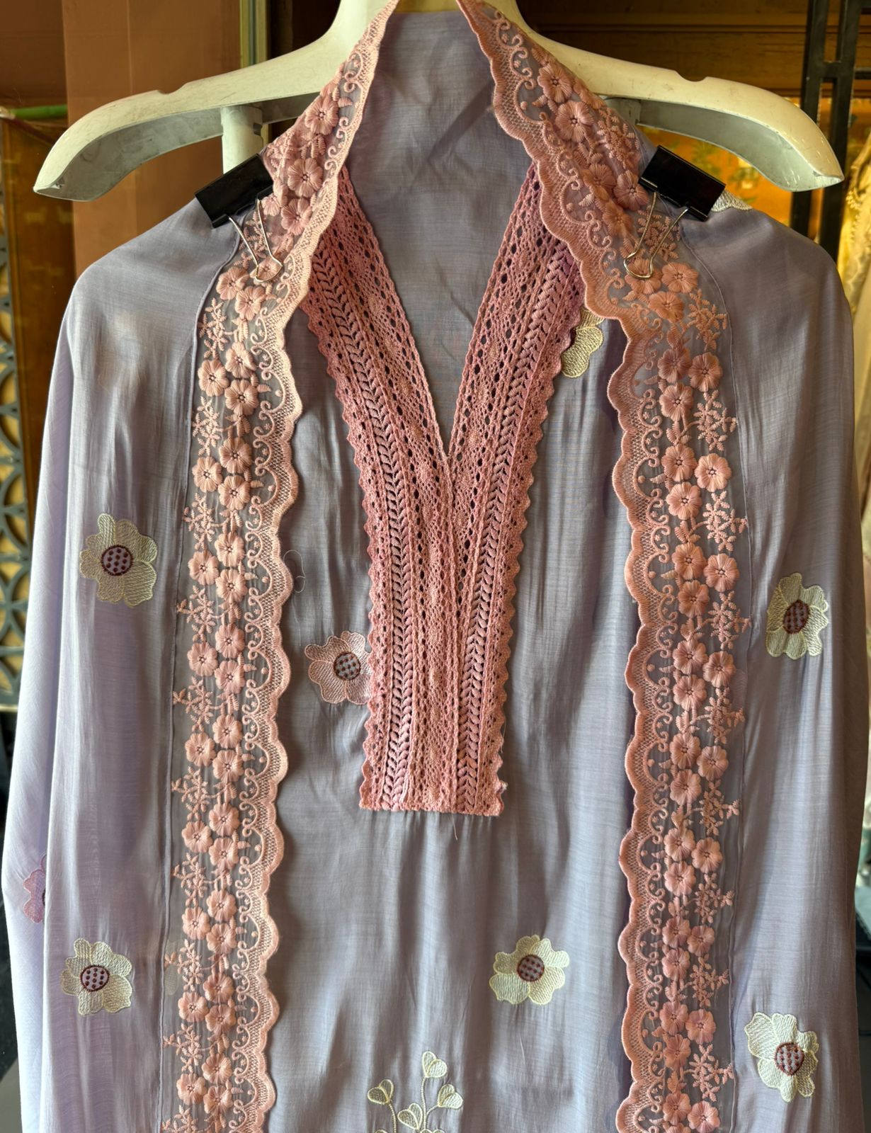 Scalloped Embroidered Pastel Muslin Ensemble