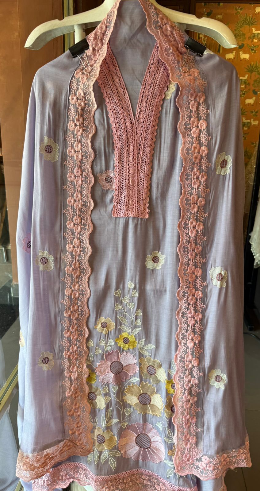 Scalloped Embroidered Pastel Muslin Ensemble