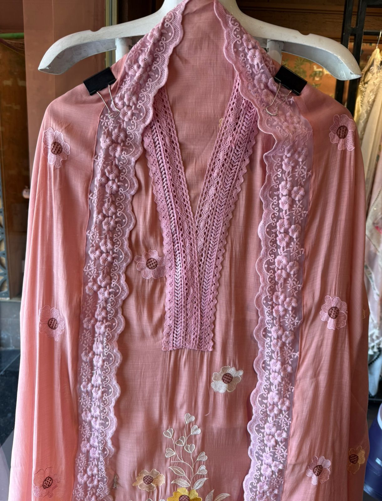 Scalloped Embroidered Pastel Muslin Ensemble