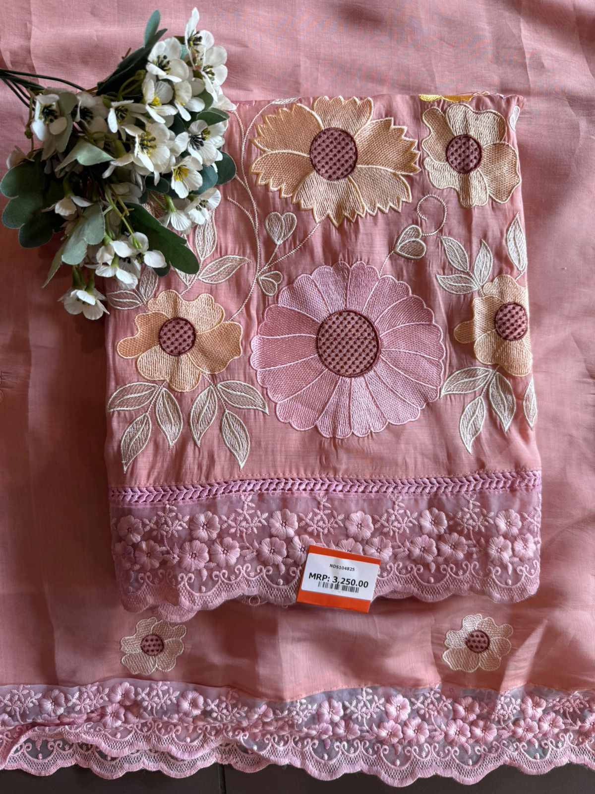 Scalloped Embroidered Pastel Muslin Ensemble