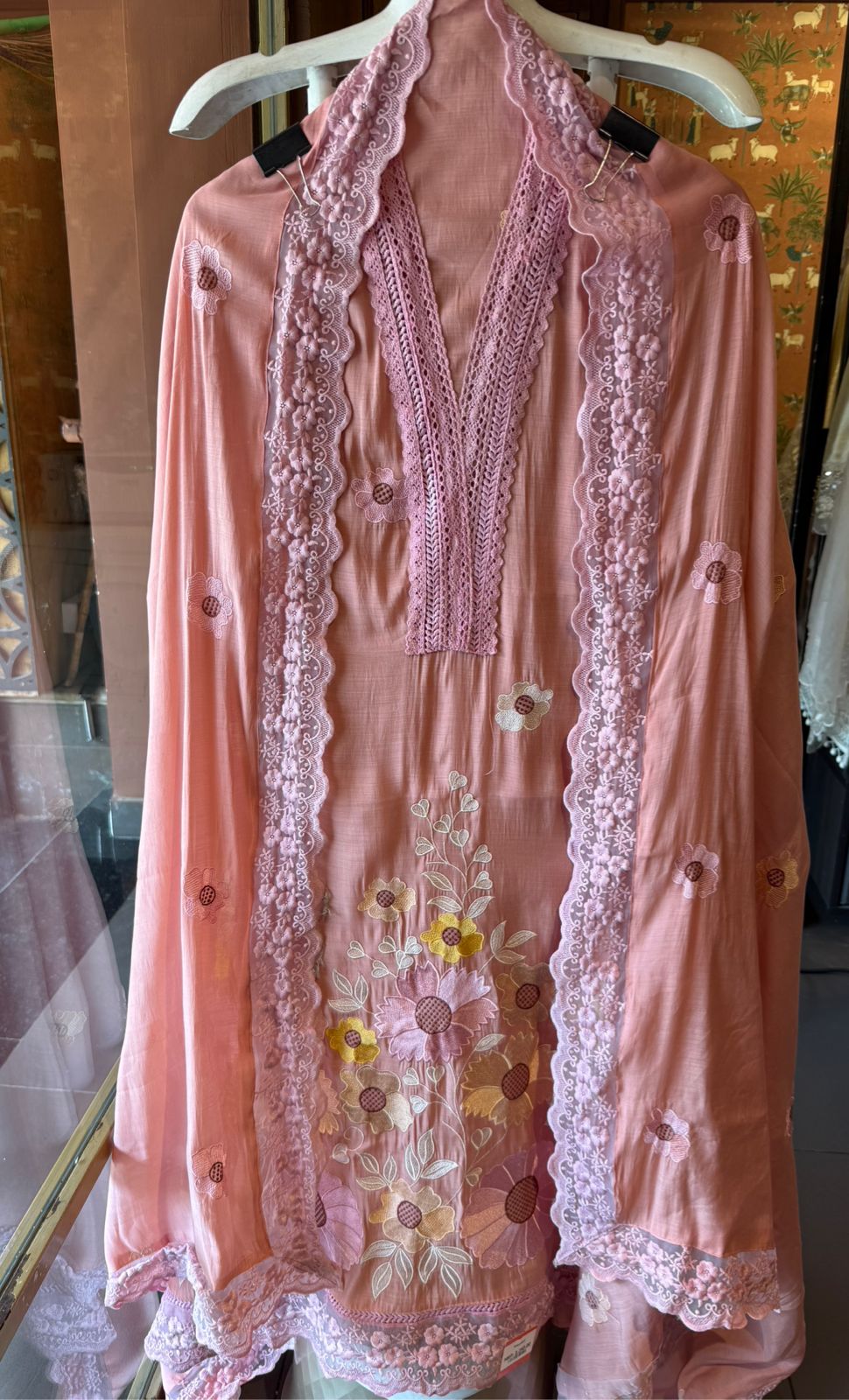 Scalloped Embroidered Pastel Muslin Ensemble