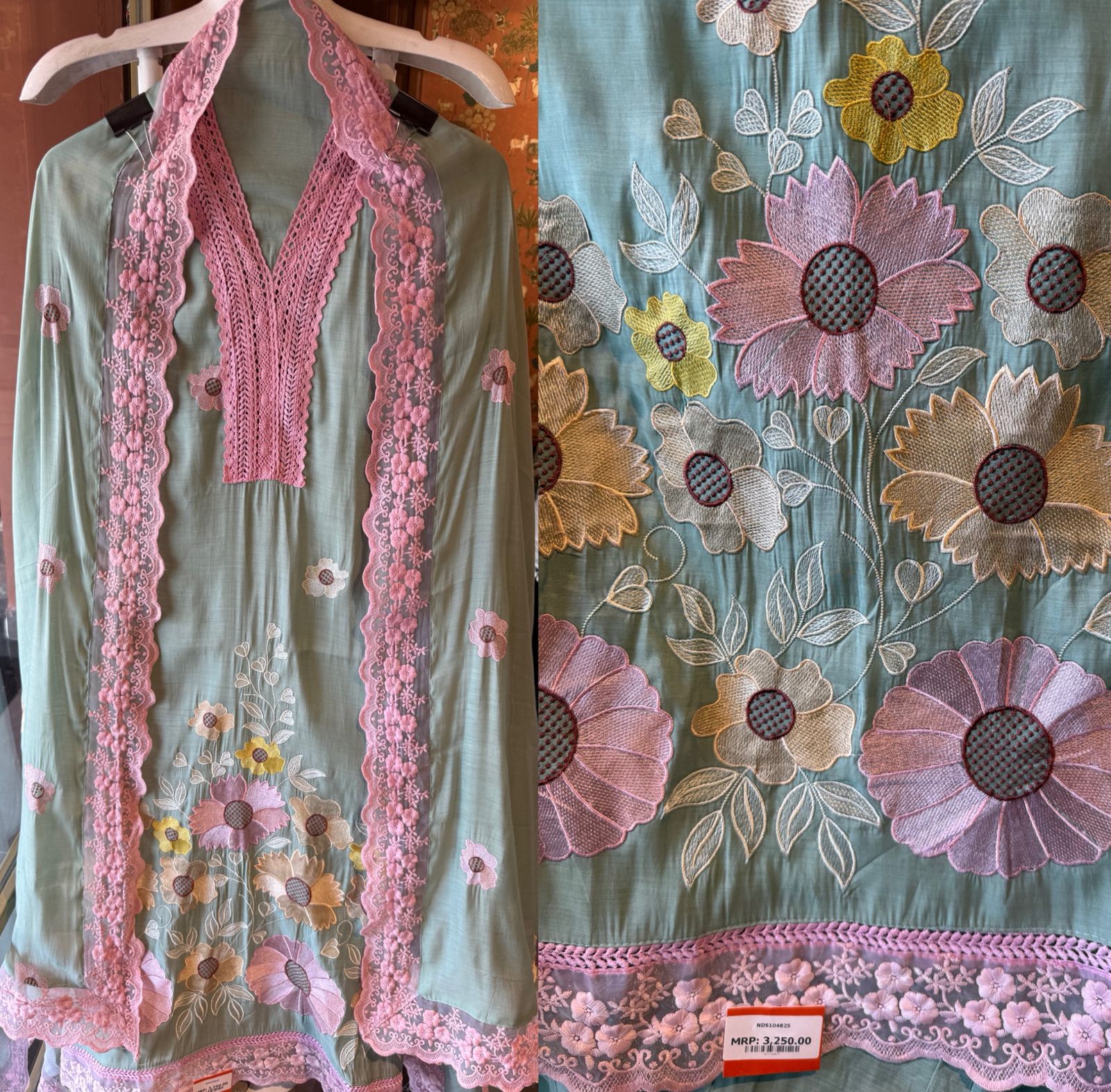 Scalloped Embroidered Pastel Muslin Ensemble