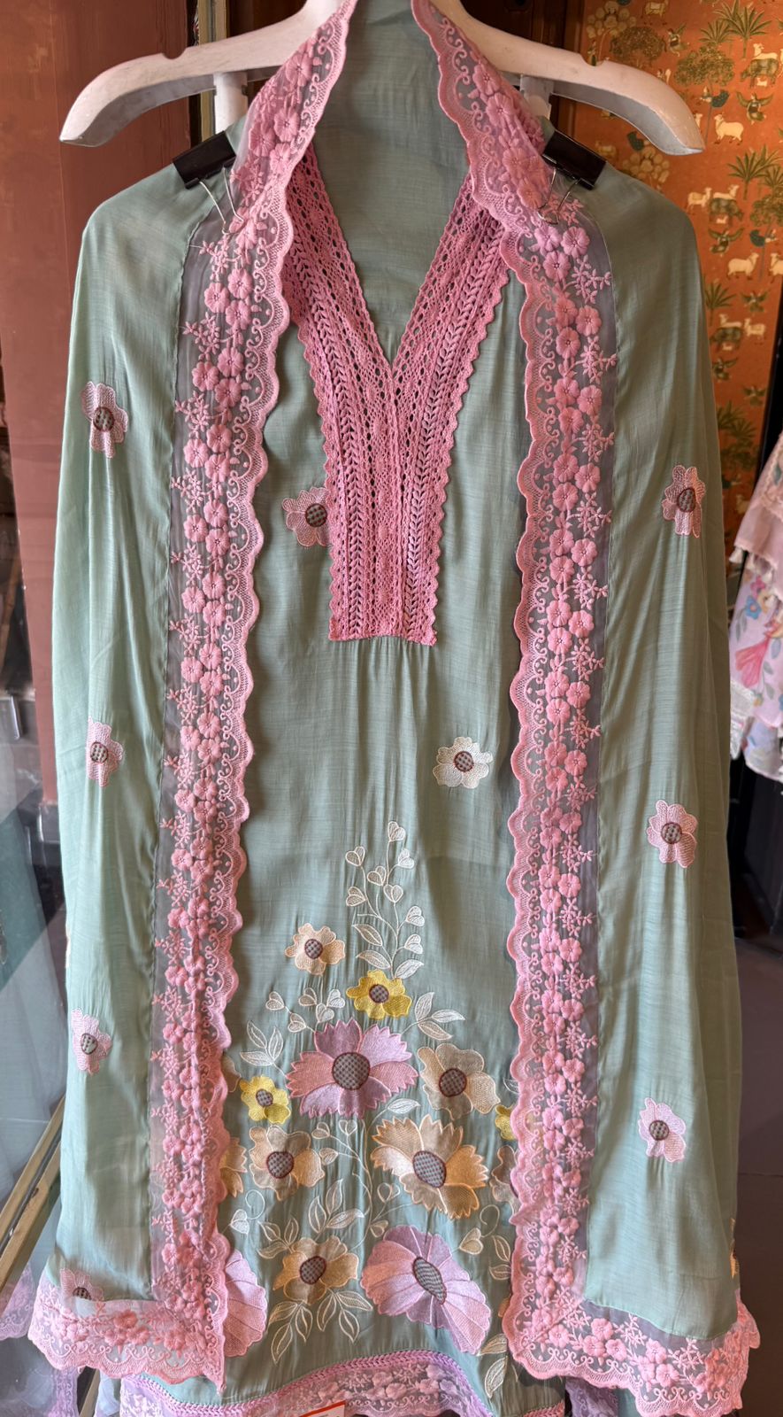 Scalloped Embroidered Pastel Muslin Ensemble