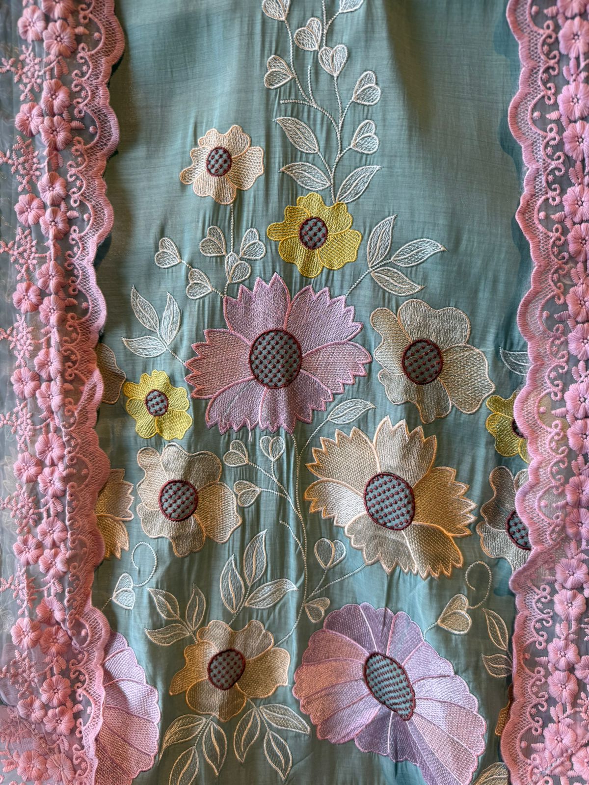 Scalloped Embroidered Pastel Muslin Ensemble