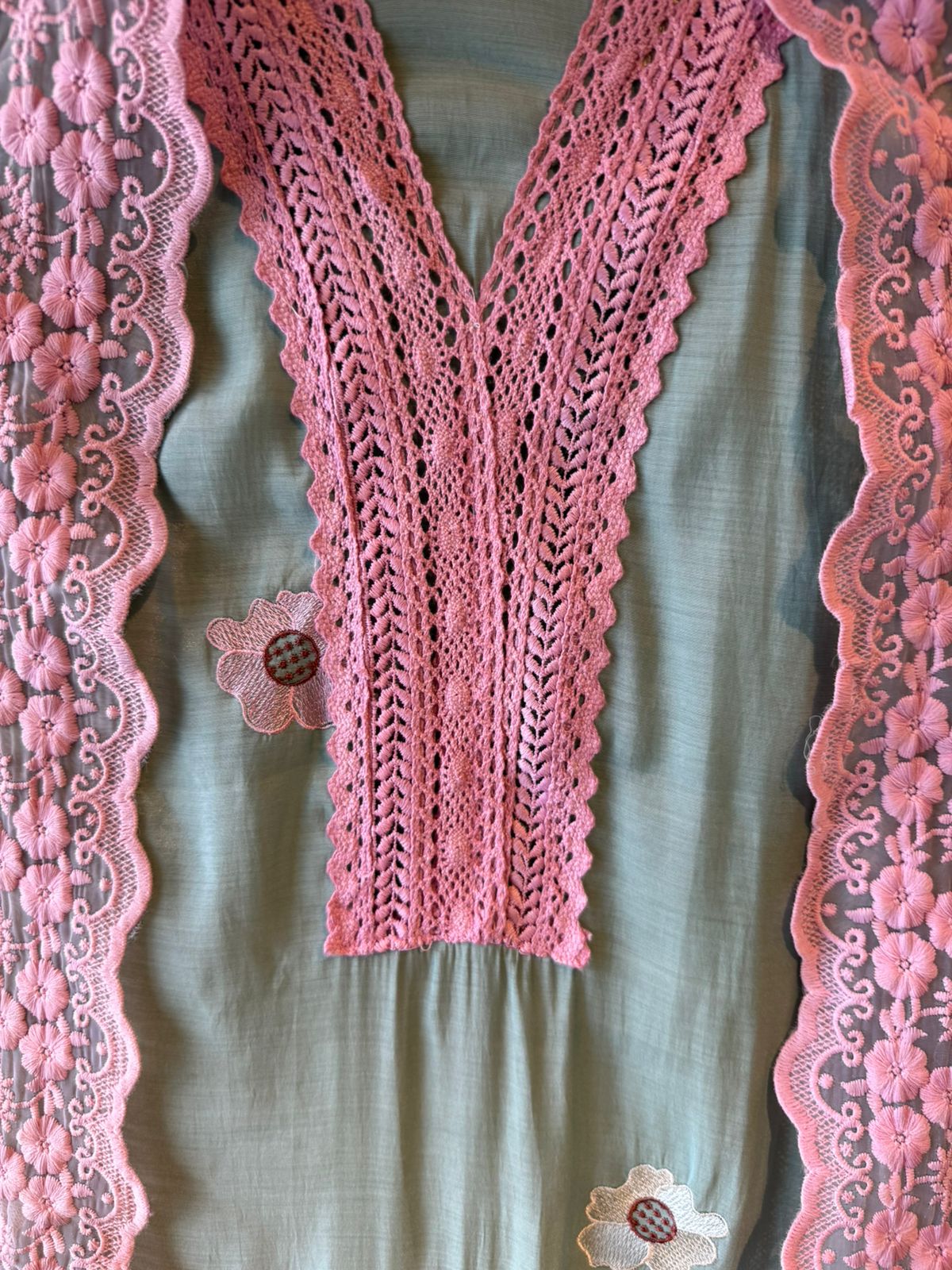 Scalloped Embroidered Pastel Muslin Ensemble