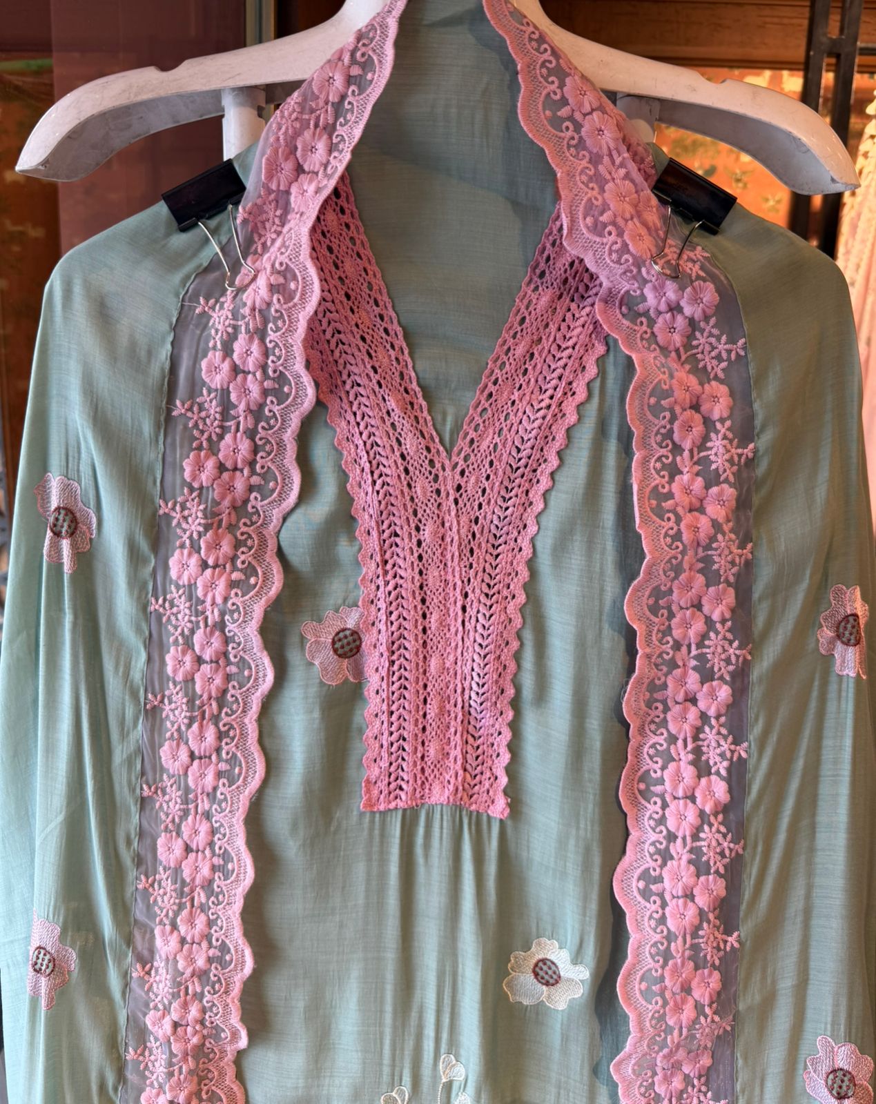 Scalloped Embroidered Pastel Muslin Ensemble
