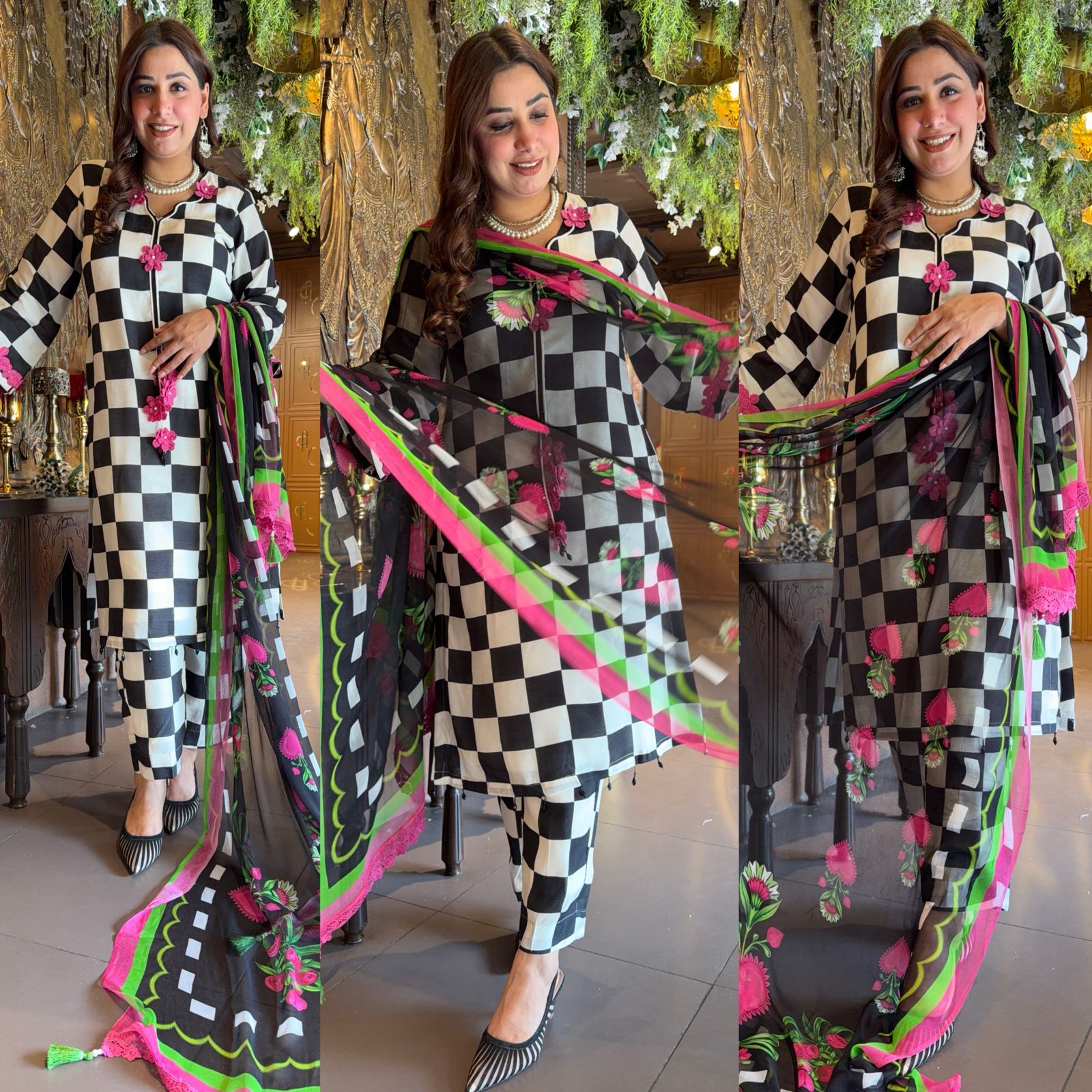 Black & White Check Set with Dupatta and pants